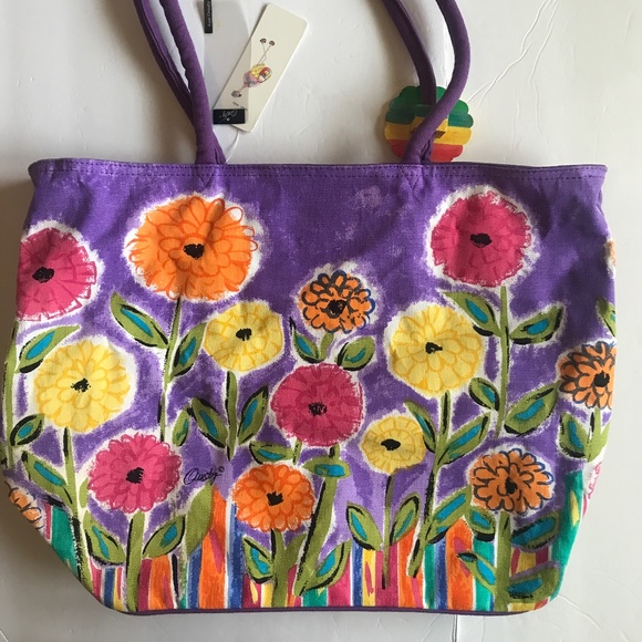 NEW Sun and Sand Anne Ormsby Canvas Tote. Floral print with Sequined Flowers. - Picture 4 of 4